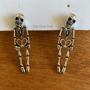 Silver Tone Skeleton Dangle Earrings .925 Silver Posts